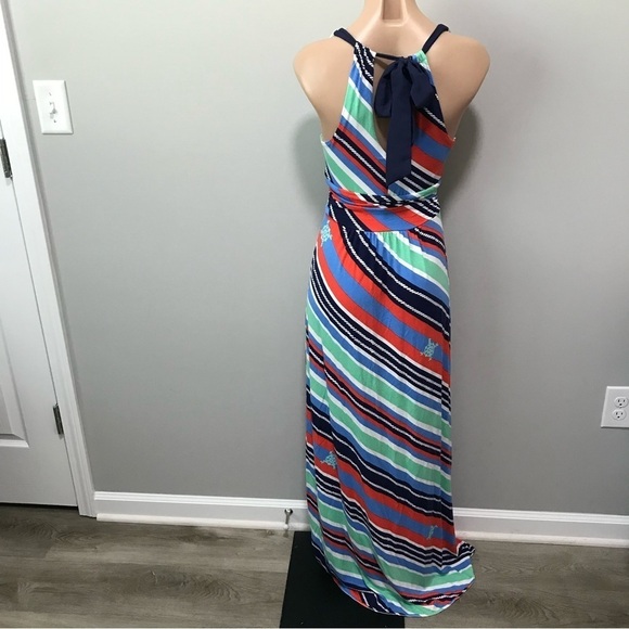 Lilly Pulitzer Amanda Maxi Dress Nautical Overboard Stripe Blue Green Orange - Picture 5 of 7